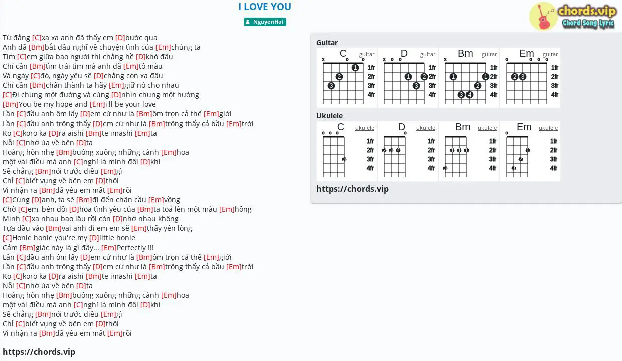 Chord I LOVE YOU Tab Song Lyric Sheet Guitar Ukulele Chords Vip