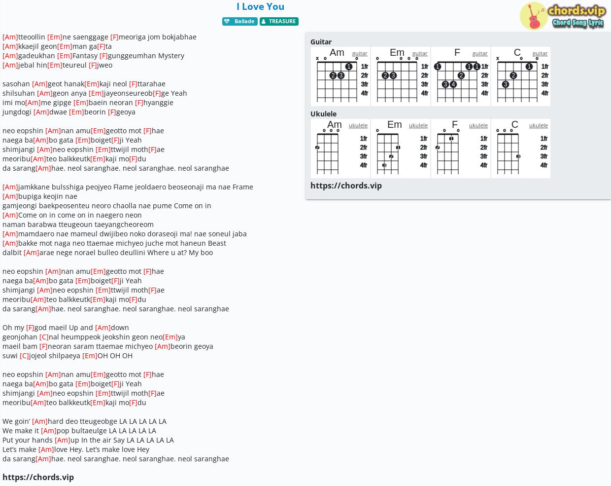 Chord I Love You Tab Song Lyric Sheet Guitar Ukulele Chords Vip