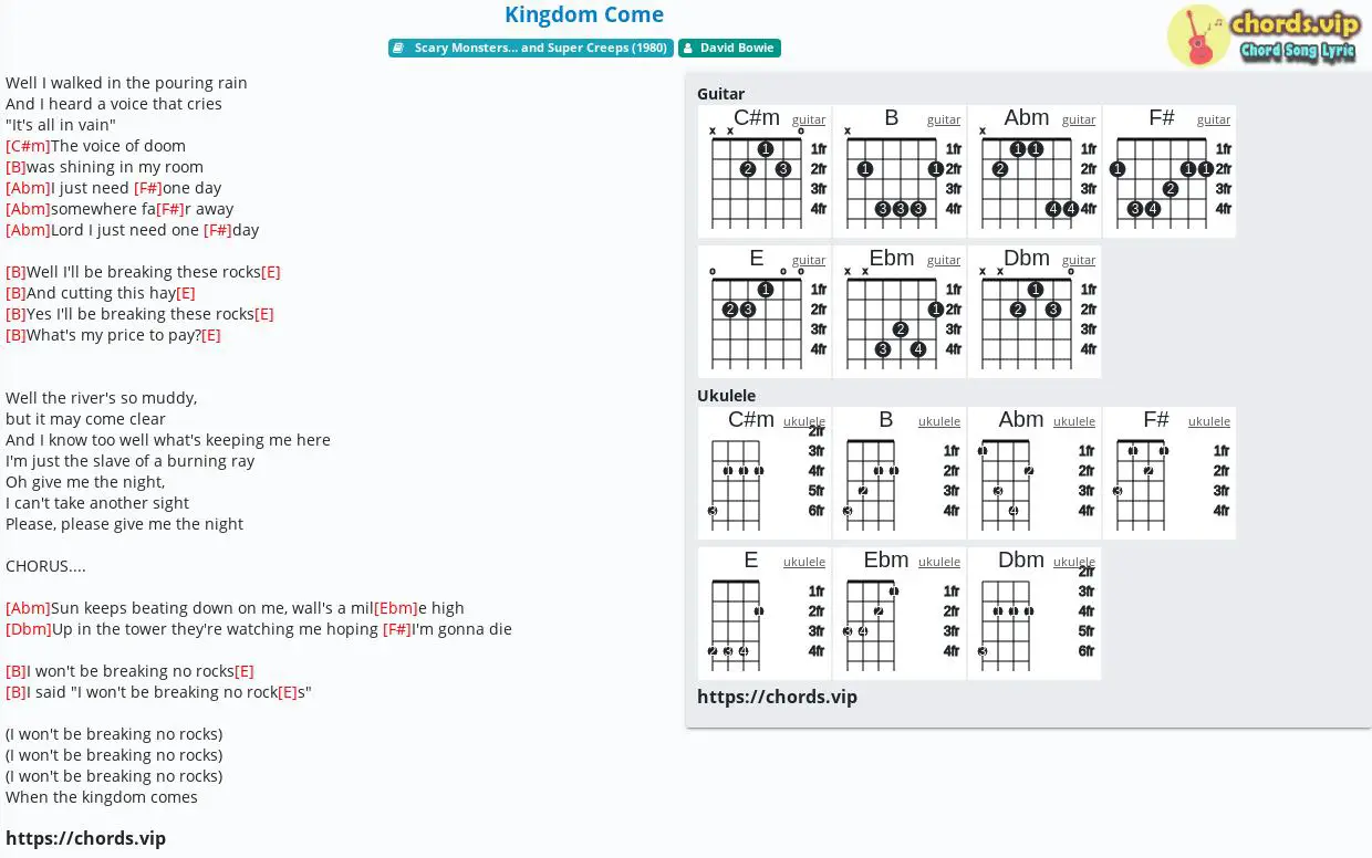 Chord Kingdom Come David Bowie Tab Song Lyric Sheet Guitar 26448 | Hot Sex  Picture