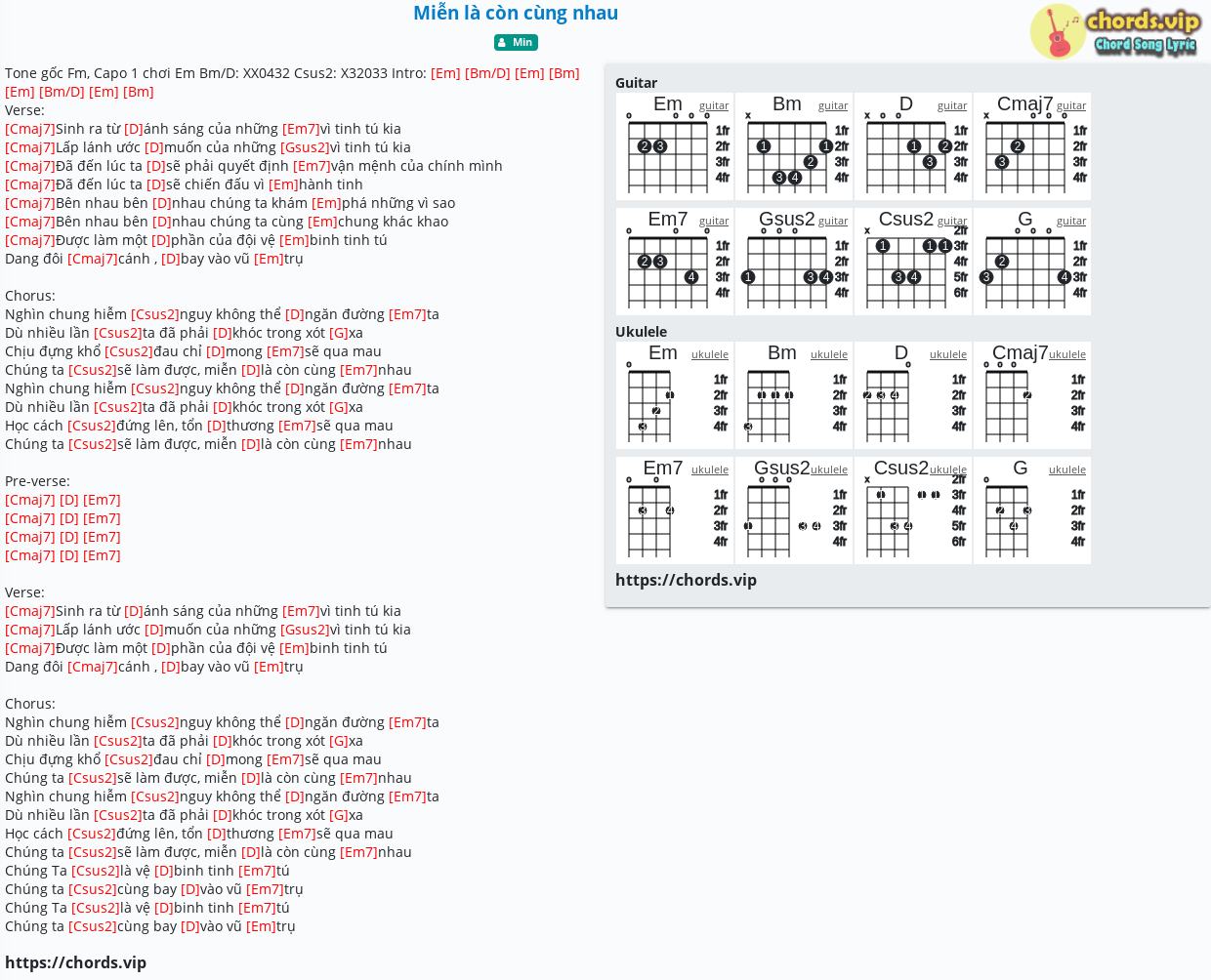 Chord Miễn là còn cùng nhau tab song lyric sheet guitar ukulele