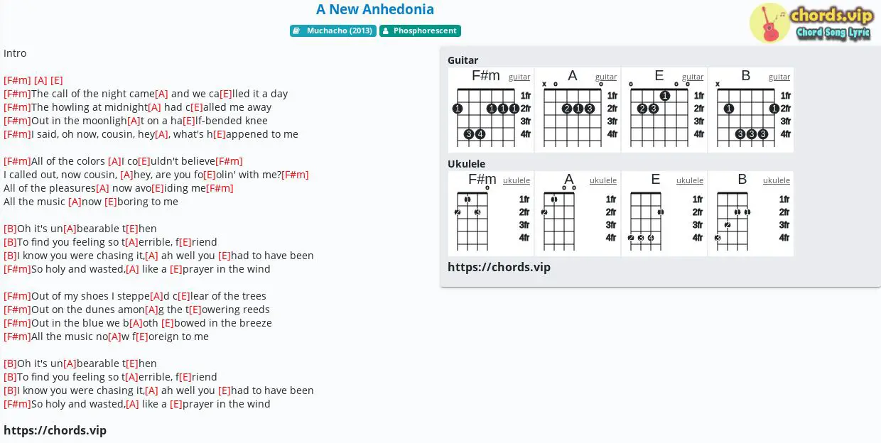 Chord A New Anhedonia Phosphorescent Tab Song Lyric Sheet Guitar Ukulele Chords Vip