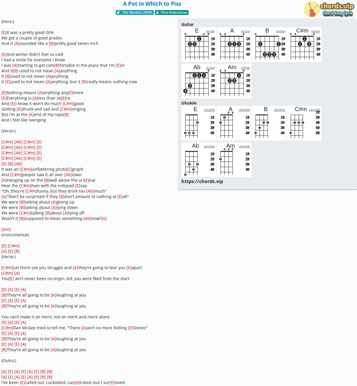 Chord A Pot In Which To Piss Titus Andronicus Tab Song Lyric Sheet Guitar Ukulele