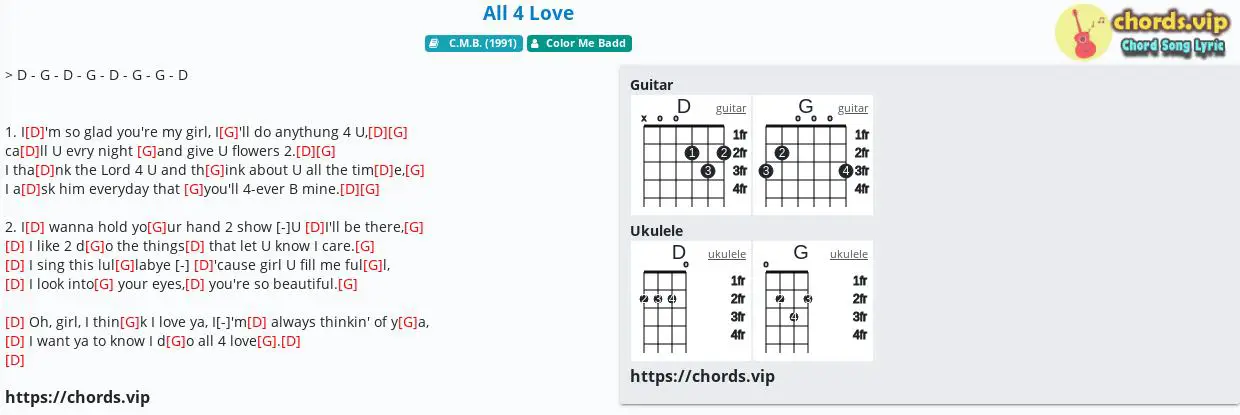 Chord All 4 Love Color Me Badd Tab Song Lyric Sheet Guitar Ukulele Chords Vip