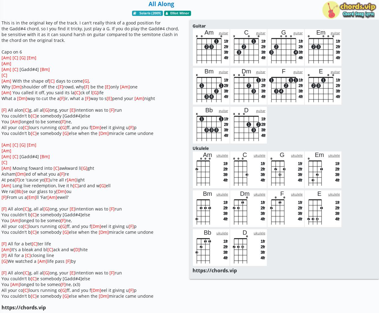 Chord All Along Elliot Minor Tab Song Lyric Sheet Guitar Ukulele Chords Vip