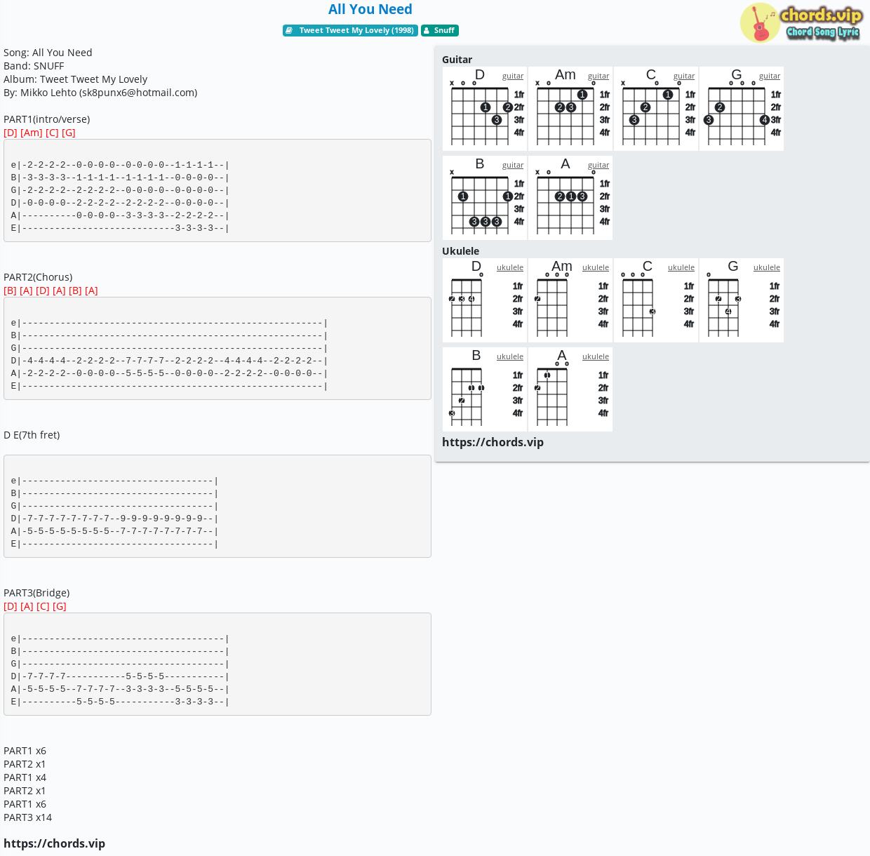 Chord: All You Need - tab, song lyric, sheet, guitar, ukulele | chords.vip