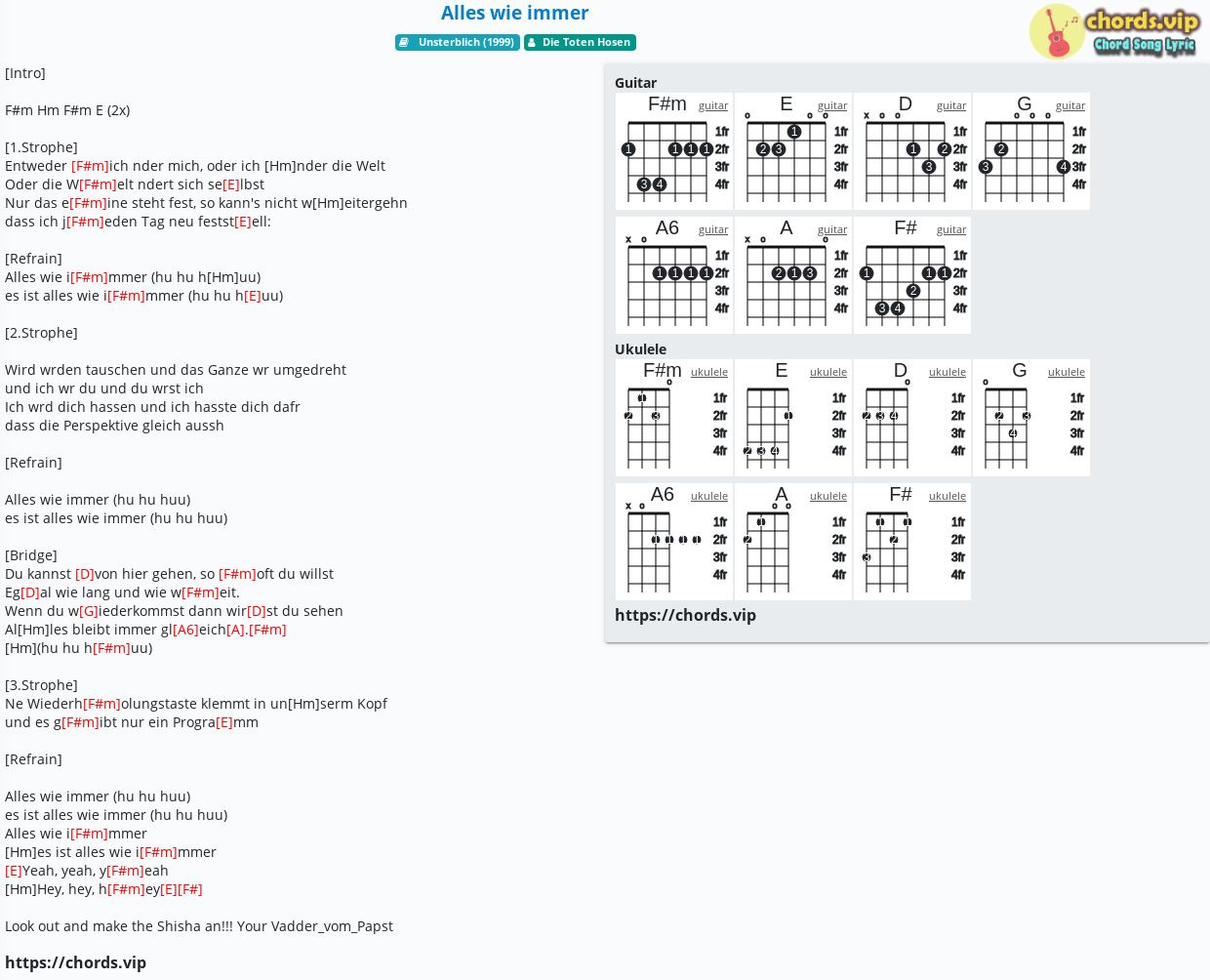 Chord Alles Wie Immer Die Toten Hosen Tab Song Lyric Sheet Guitar Ukulele Chords Vip