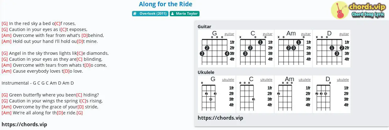 Chord Along For The Ride Maria Taylor Tab Song Lyric Sheet Guitar Ukulele Chords Vip