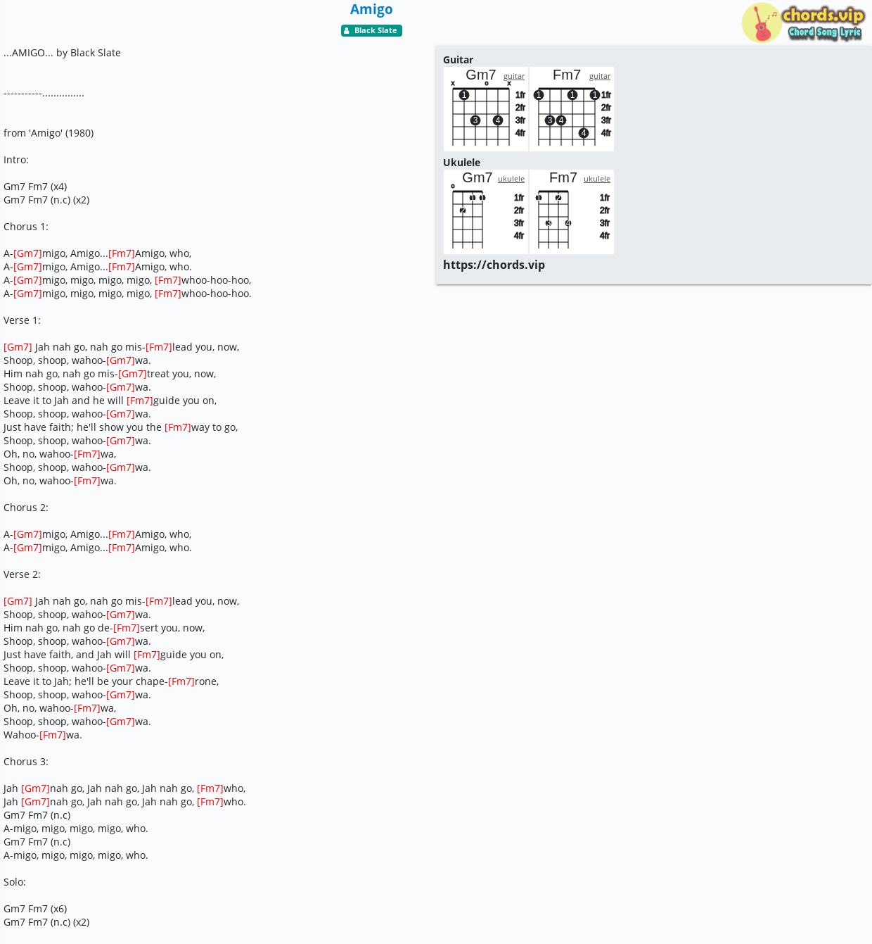 Chord Amigo Black Slate Tab Song Lyric Sheet Guitar Ukulele Chords Vip