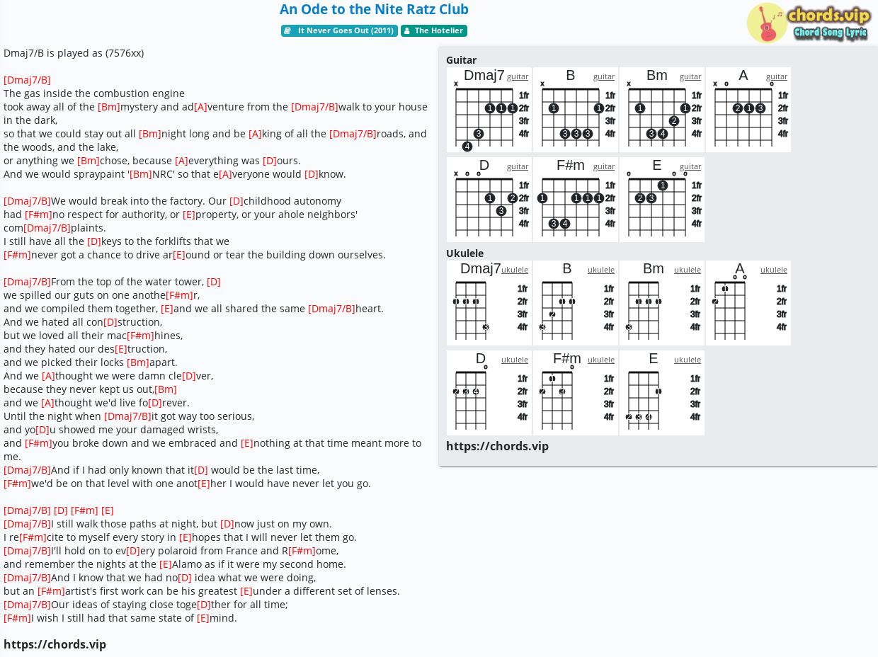 Chord: An Ode to the Nite Ratz Club - The Hotelier - tab, song lyric,  sheet, guitar, ukulele 