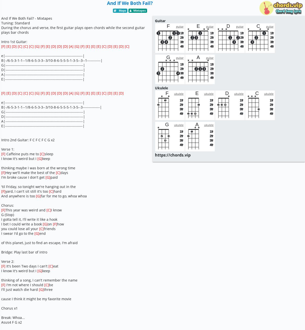 Chord And If We Both Fail Mixtapes Tab Song Lyric Sheet Guitar Ukulele Chords Vip