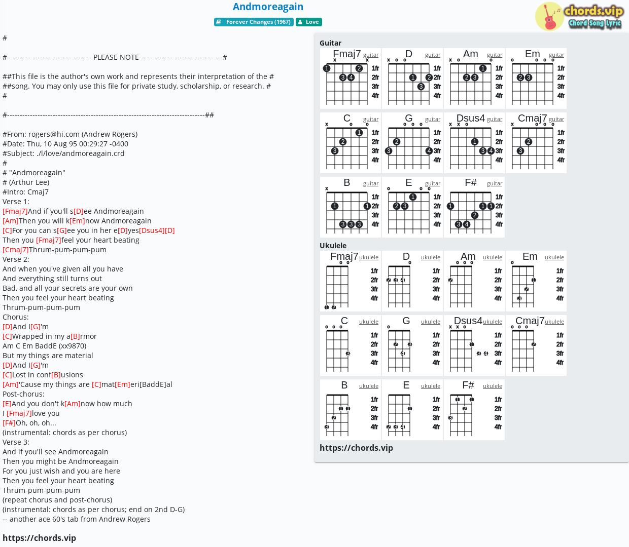 Chord: Andmoreagain - Love - tab, song lyric, sheet, guitar, ukulele |  