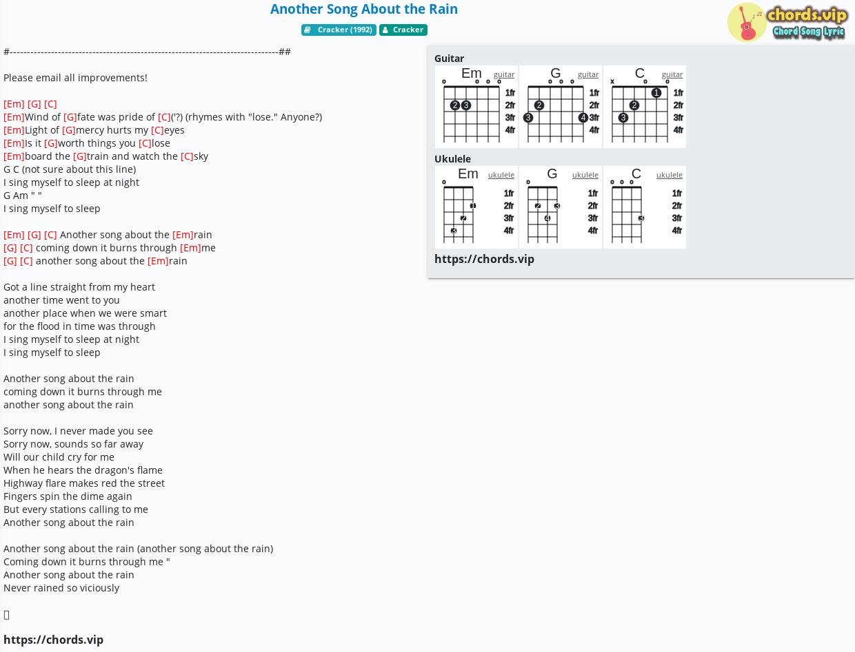 Chord Another Song About The Rain Tab Song Lyric Sheet Guitar Ukulele Chords Vip