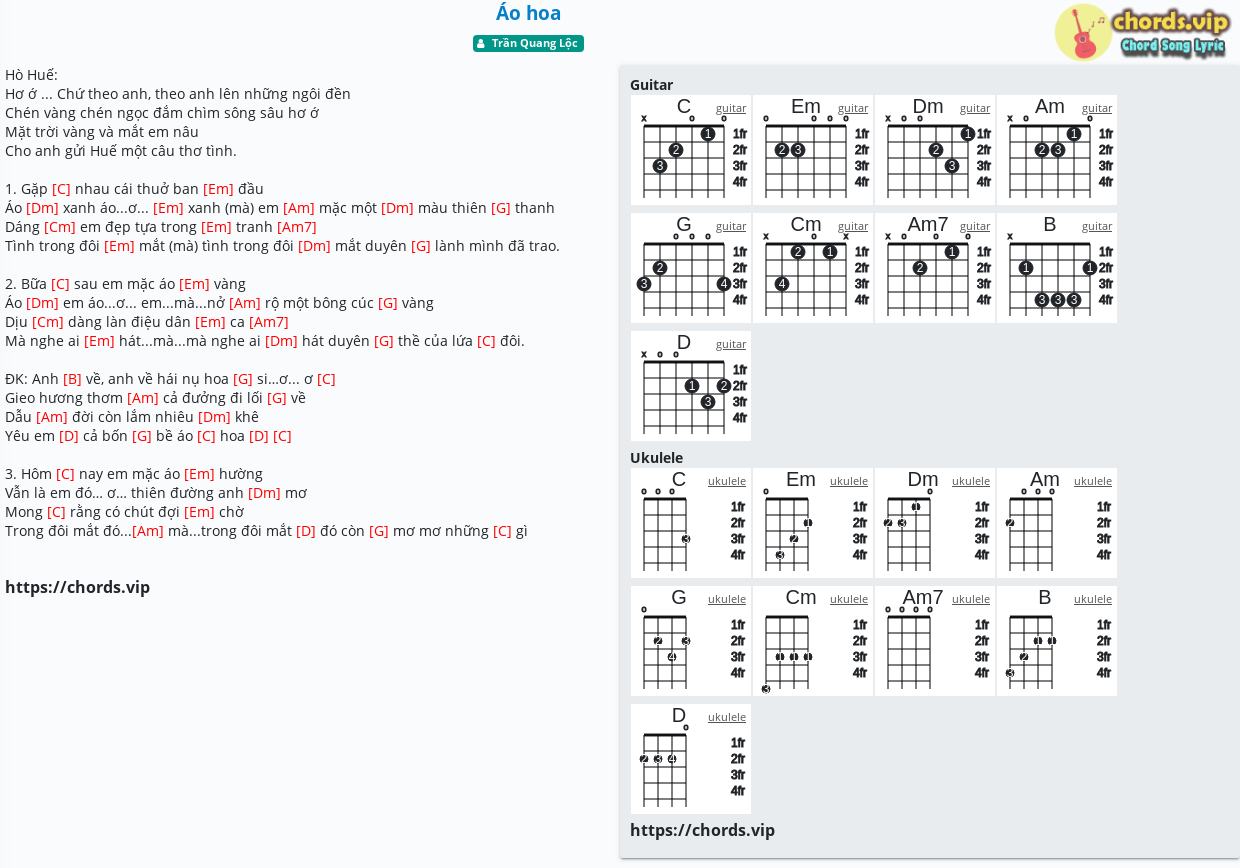 Chord: Áo hoa - Trần Quang Lộc - tab, song lyric, sheet, guitar ...