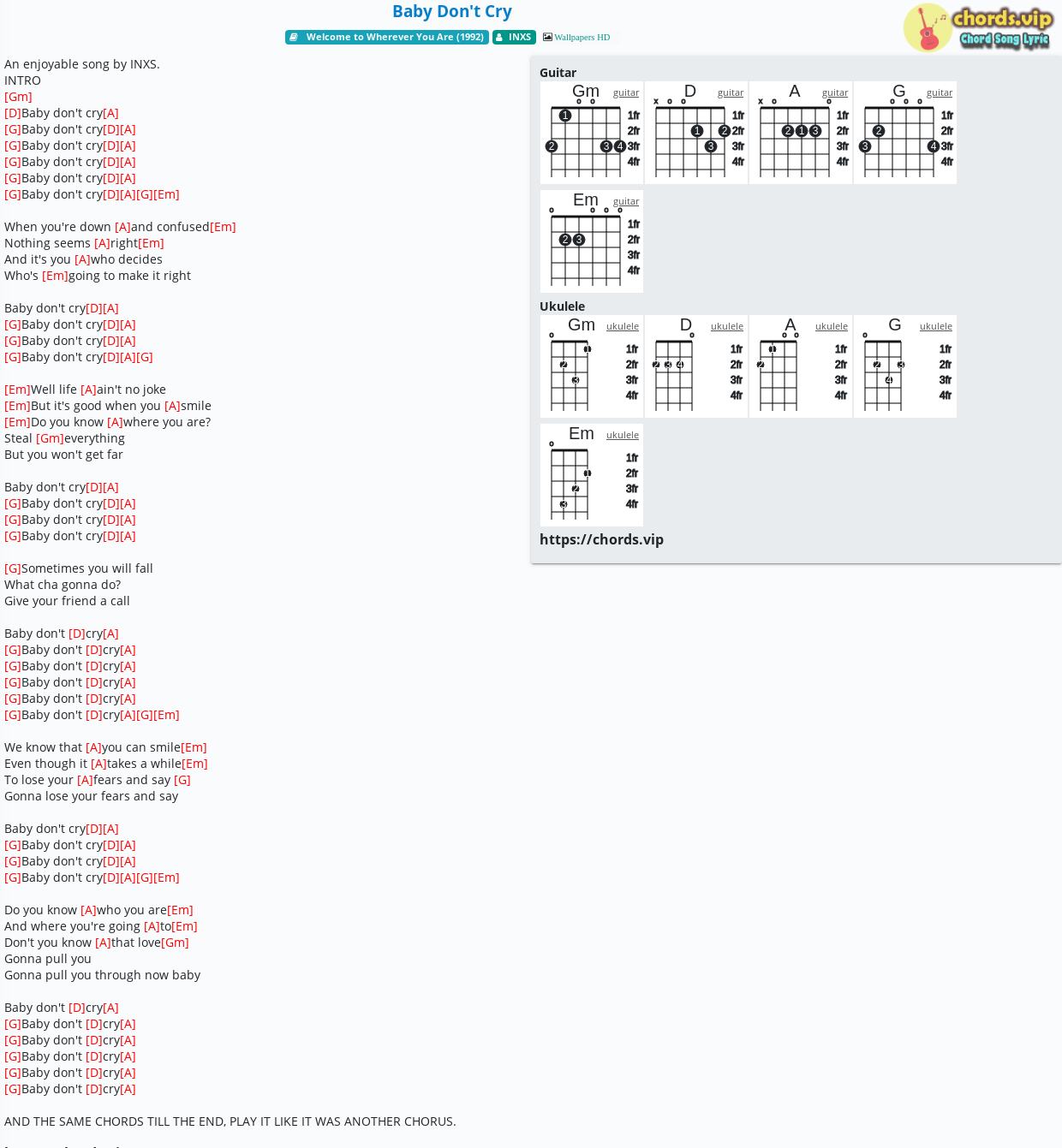 Chord Baby Don T Cry Inxs Tab Song Lyric Sheet Guitar Ukulele Chords Vip