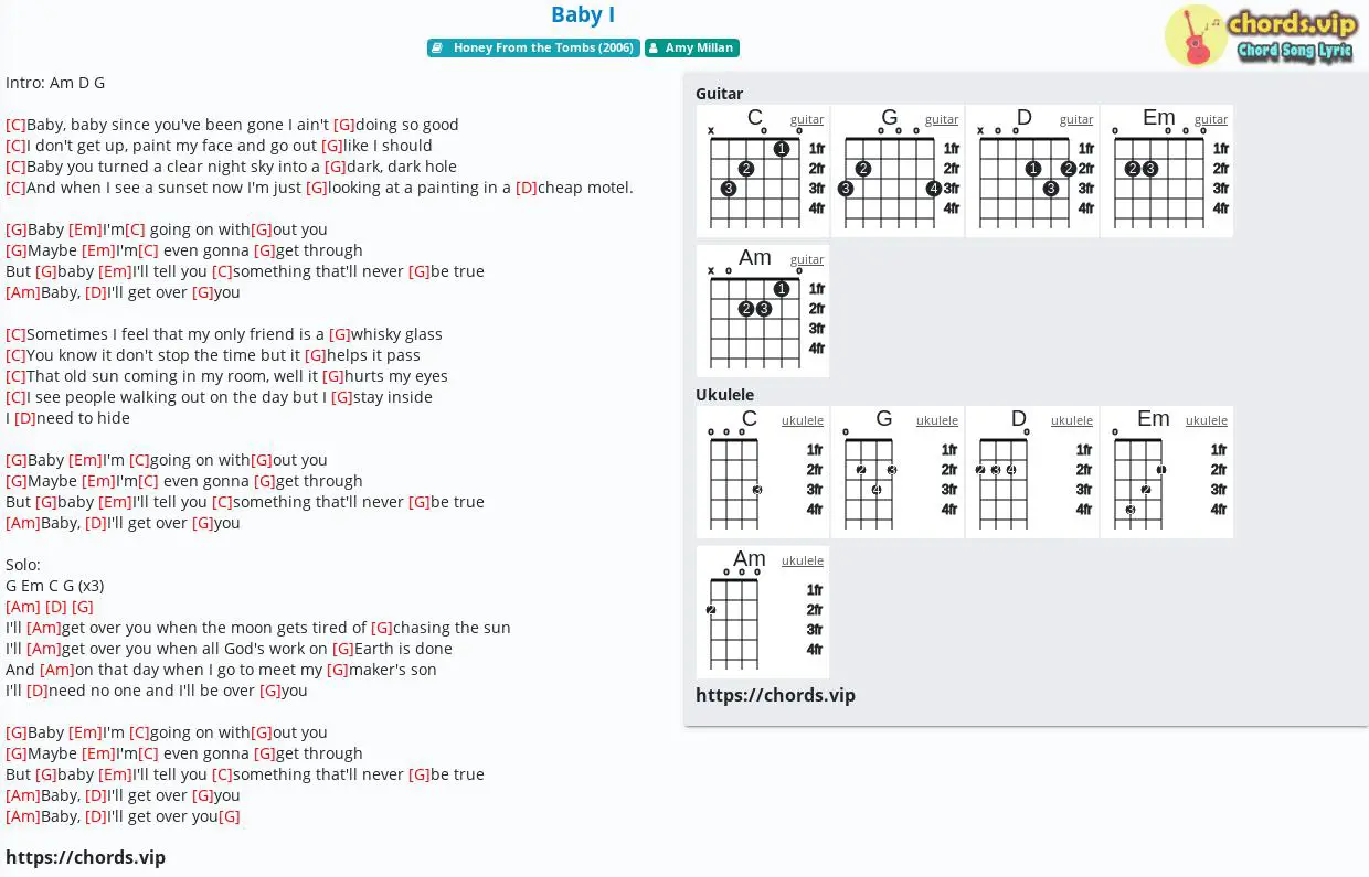 Chord Baby I Amy Millan Tab Song Lyric Sheet Guitar Ukulele Chords Vip