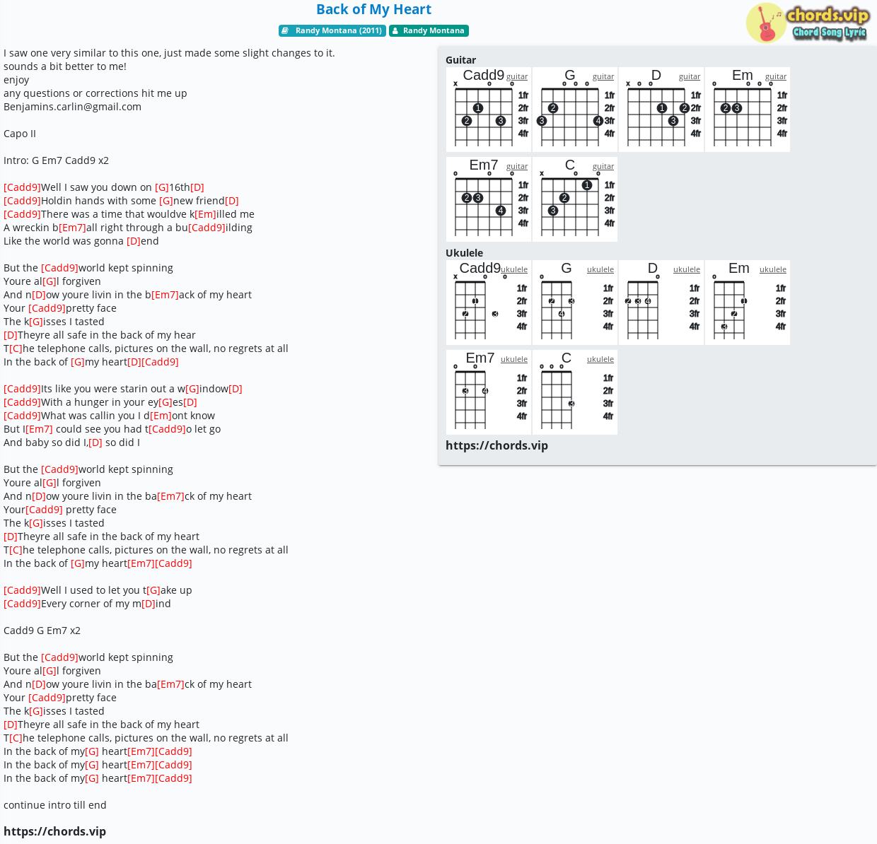 Chord: Back of My Heart - Randy Montana - tab, song lyric, sheet ...