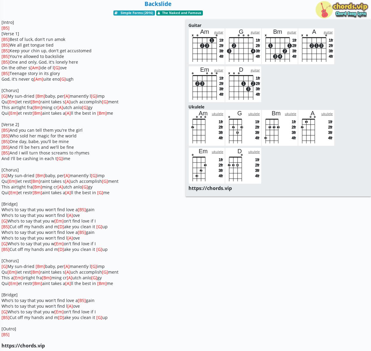 Chord Backslide The Naked And Famous Tab Song Lyric Sheet