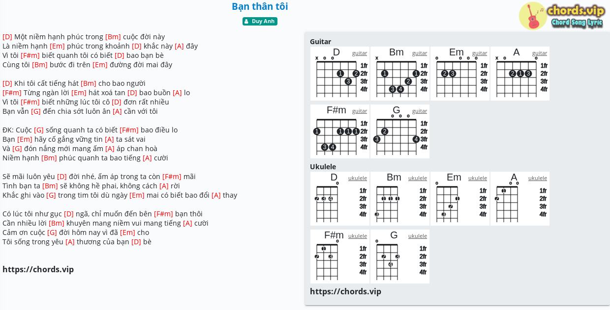 Chord Bạn Than Toi Duy Anh Tab Song Lyric Sheet Guitar Ukulele Chords Vip