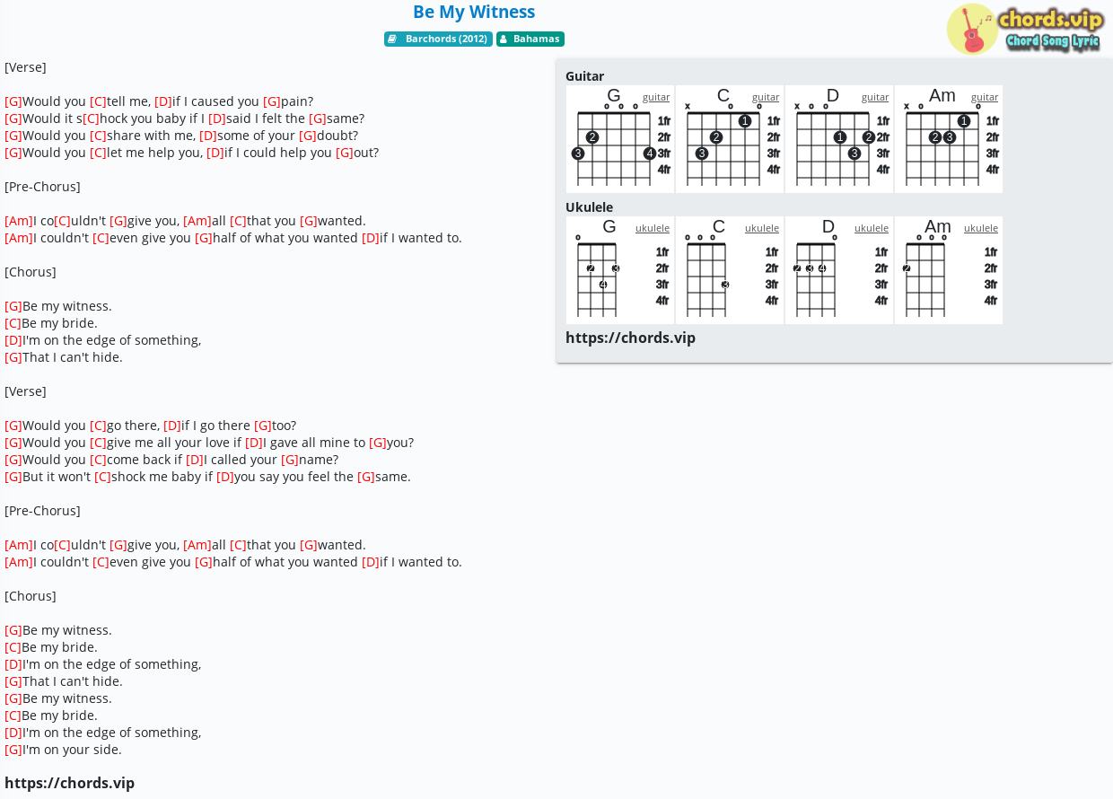 Chord Be My Witness Tab Song Lyric Sheet Guitar Ukulele Chordsvip 