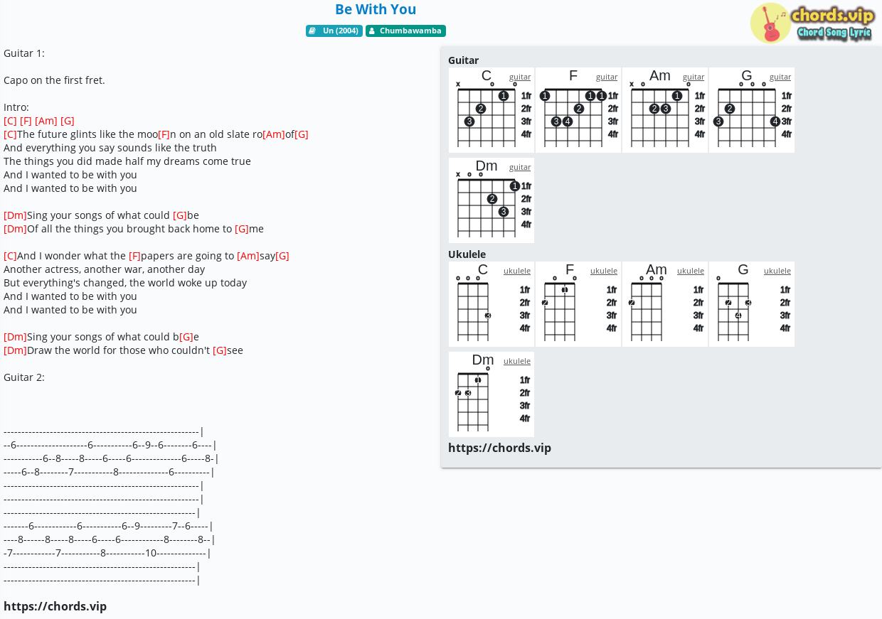 Chord Be With You Chumbawamba Tab Song Lyric Sheet Guitar Ukulele Chords Vip