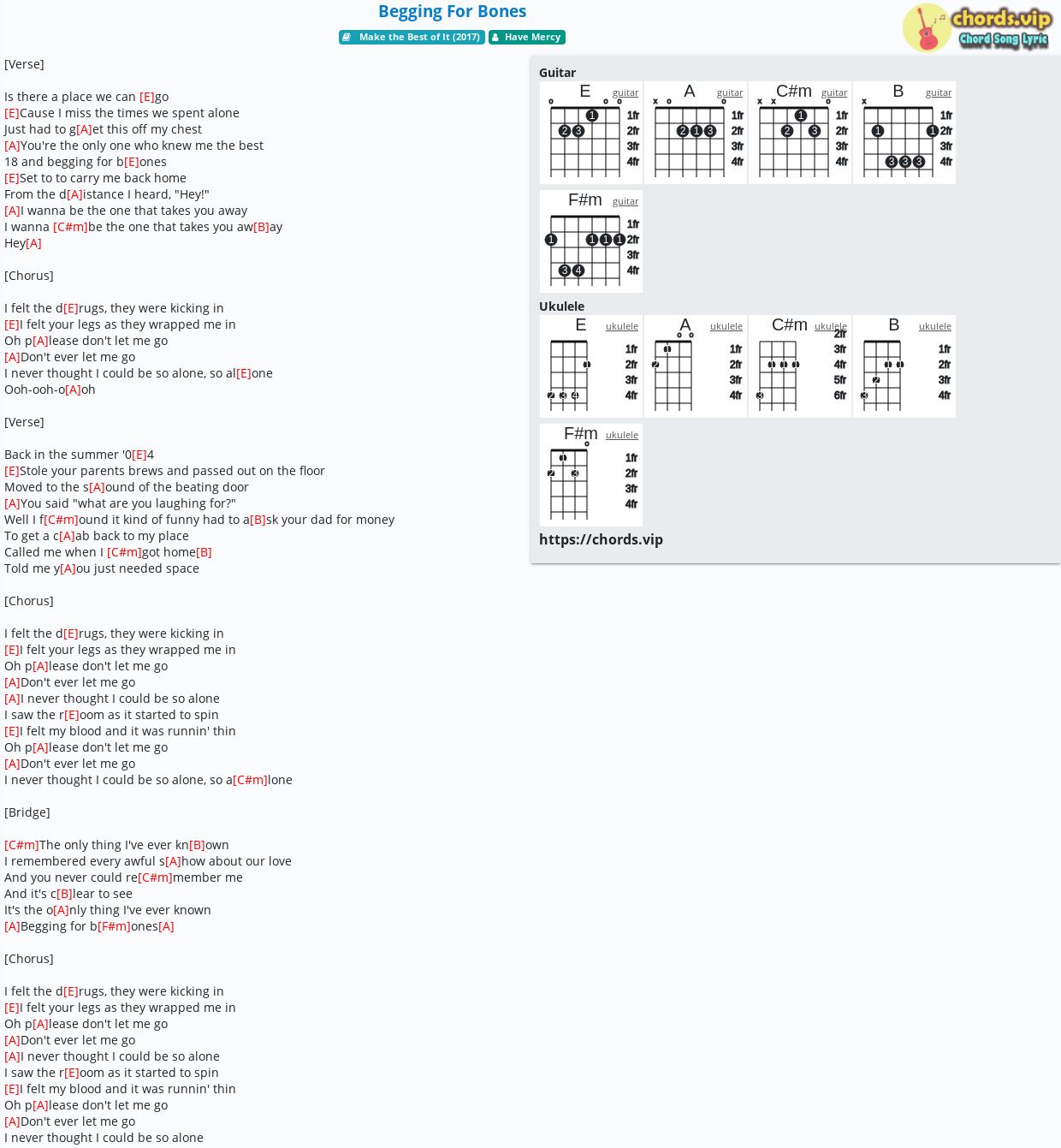 Chord: Begging For Bones - Have Mercy - tab, song lyric, sheet, guitar