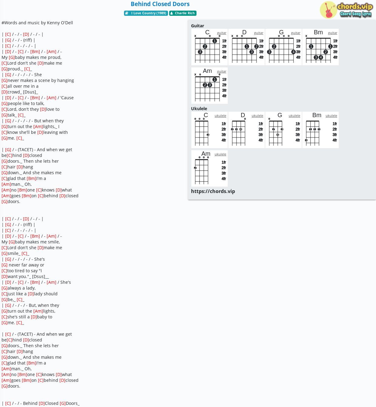 Chord Behind Closed Doors tab song lyric sheet guitar