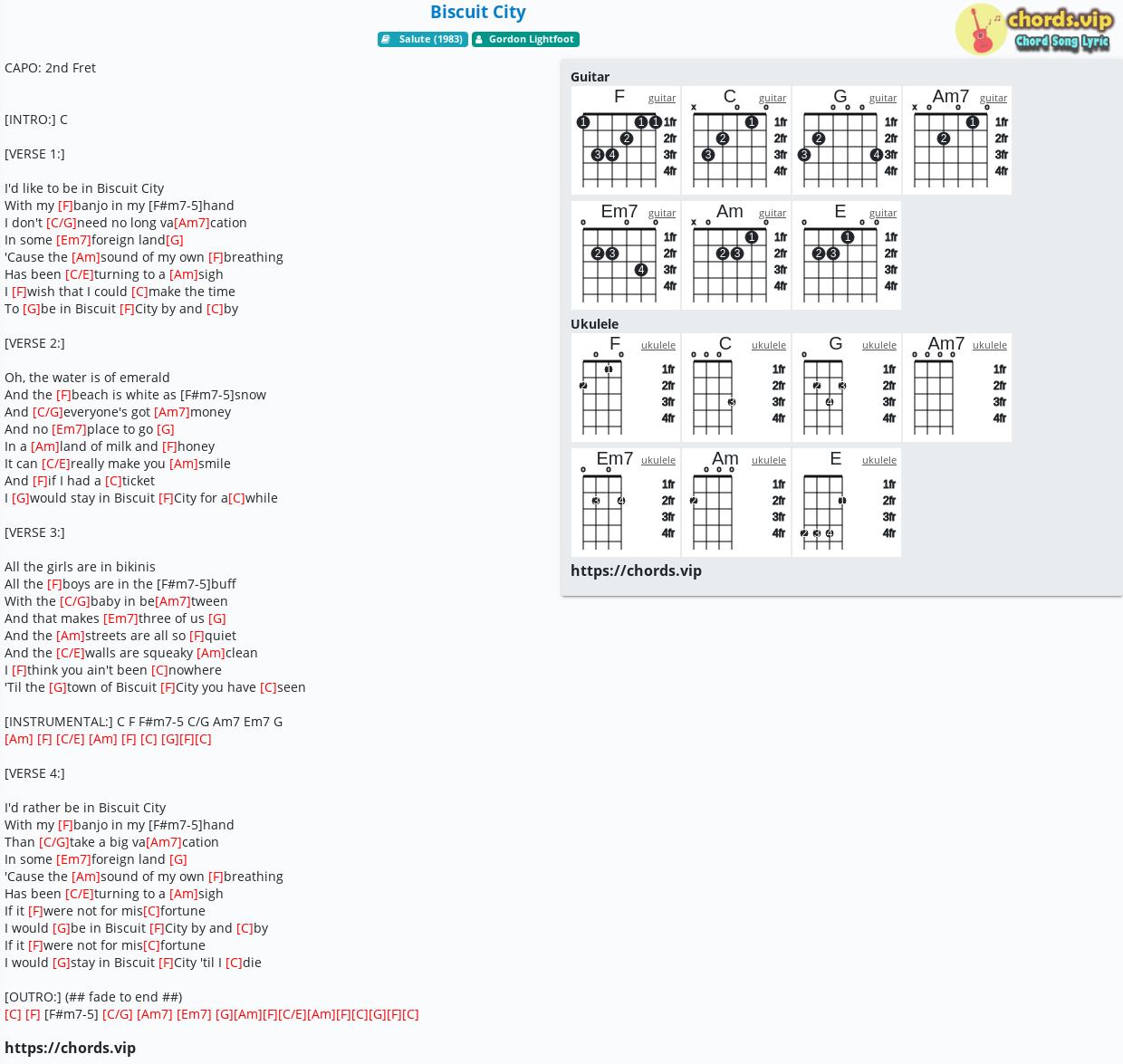 Chord Biscuit City Gordon Lightfoot Tab Song Lyric Sheet Guitar Ukulele Chords Vip