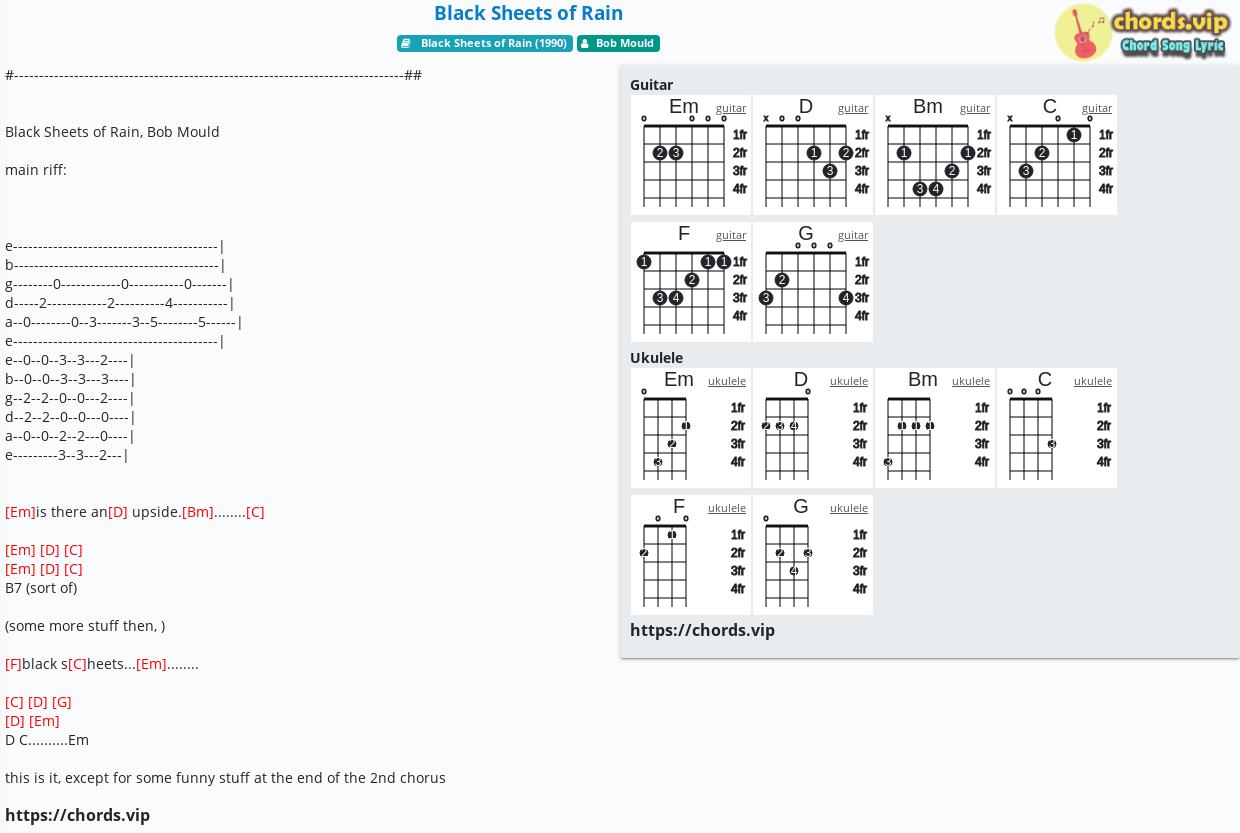 Chord Black Sheets Of Rain Bob Mould Tab Song Lyric Sheet Guitar Ukulele Chords Vip