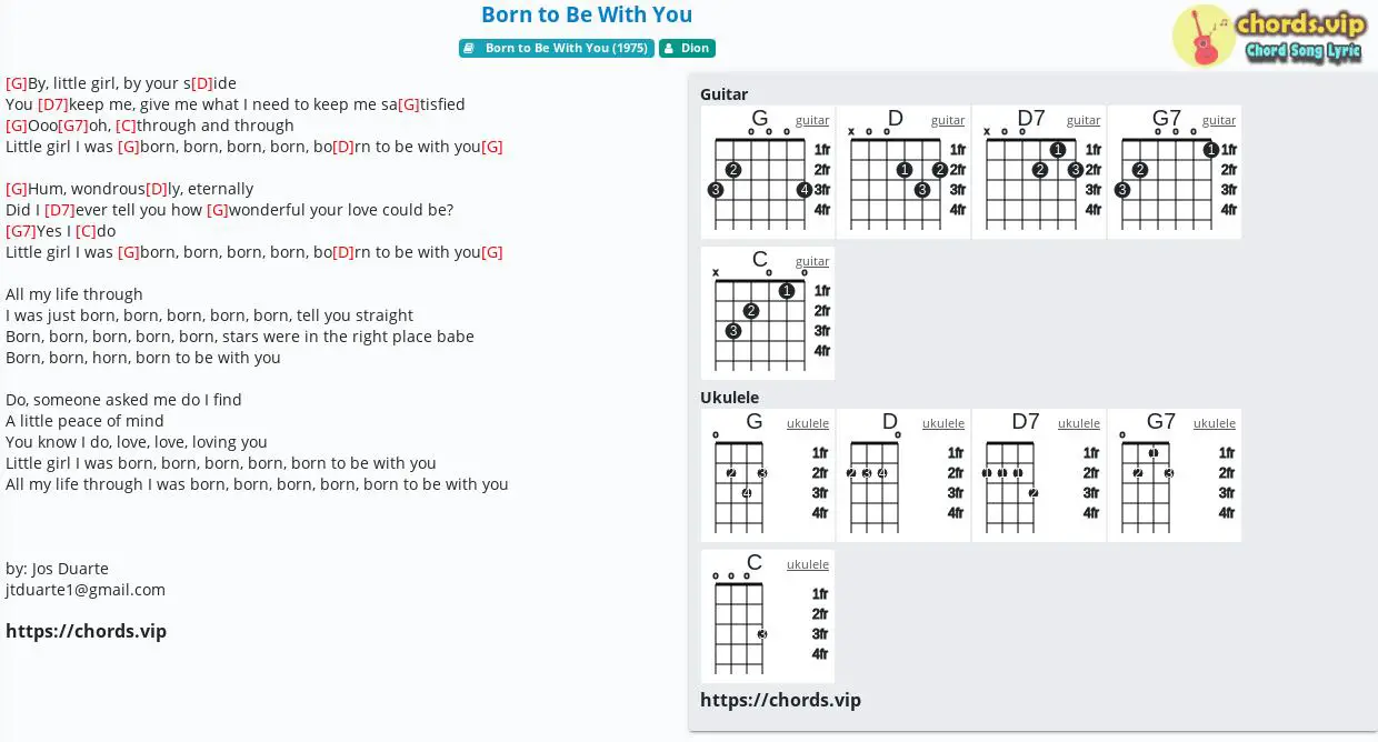 Chord Born To Be With You Dion Tab Song Lyric Sheet Guitar Ukulele Chords Vip