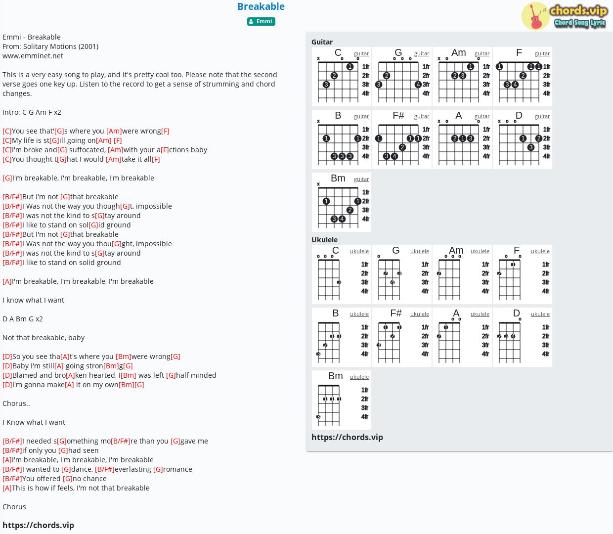 Chord Breakable Emmi Tab Song Lyric Sheet Guitar Ukulele Chords Vip