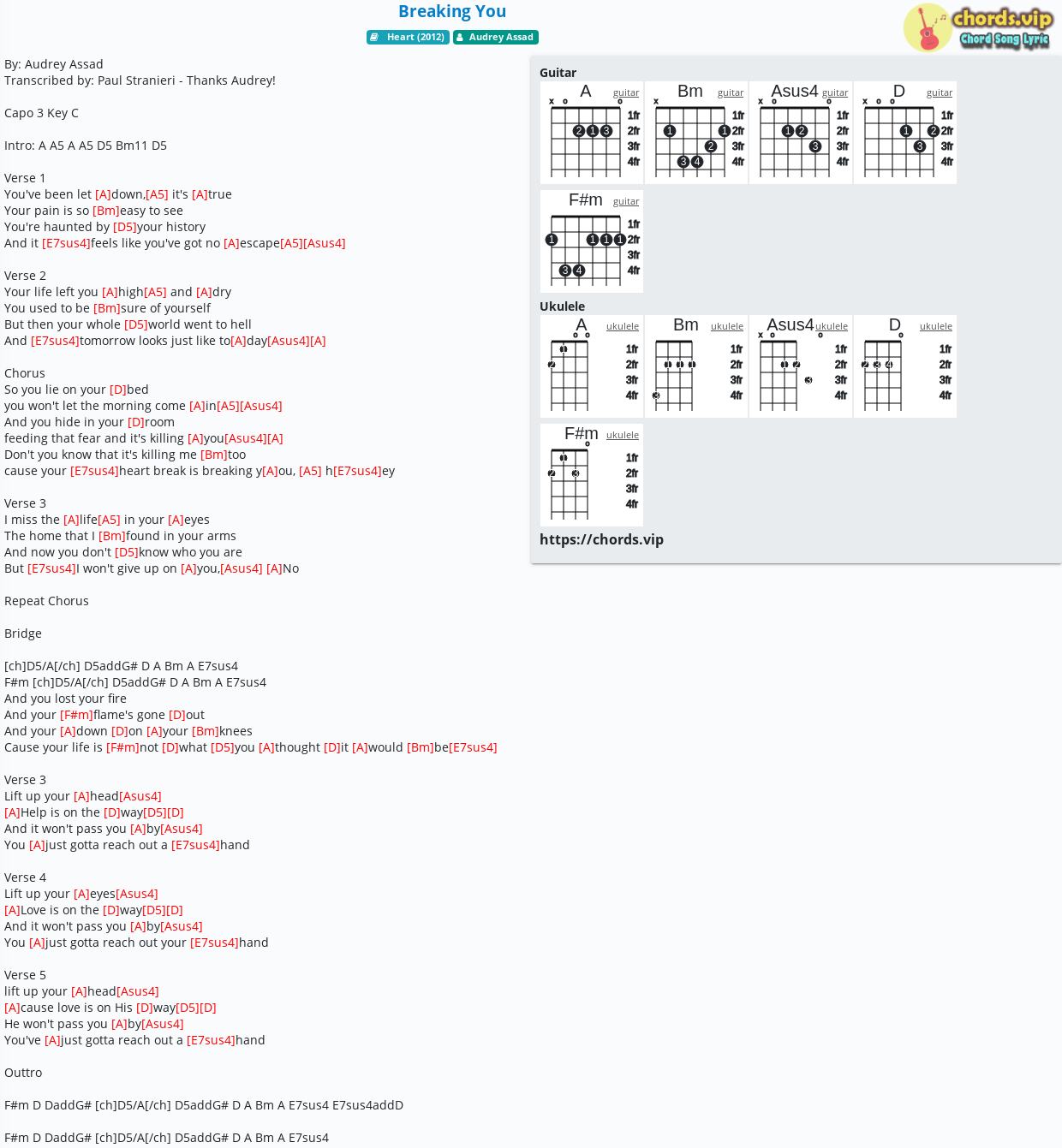 Chord Breaking You Audrey Assad Tab Song Lyric Sheet Guitar Ukulele Chords Vip