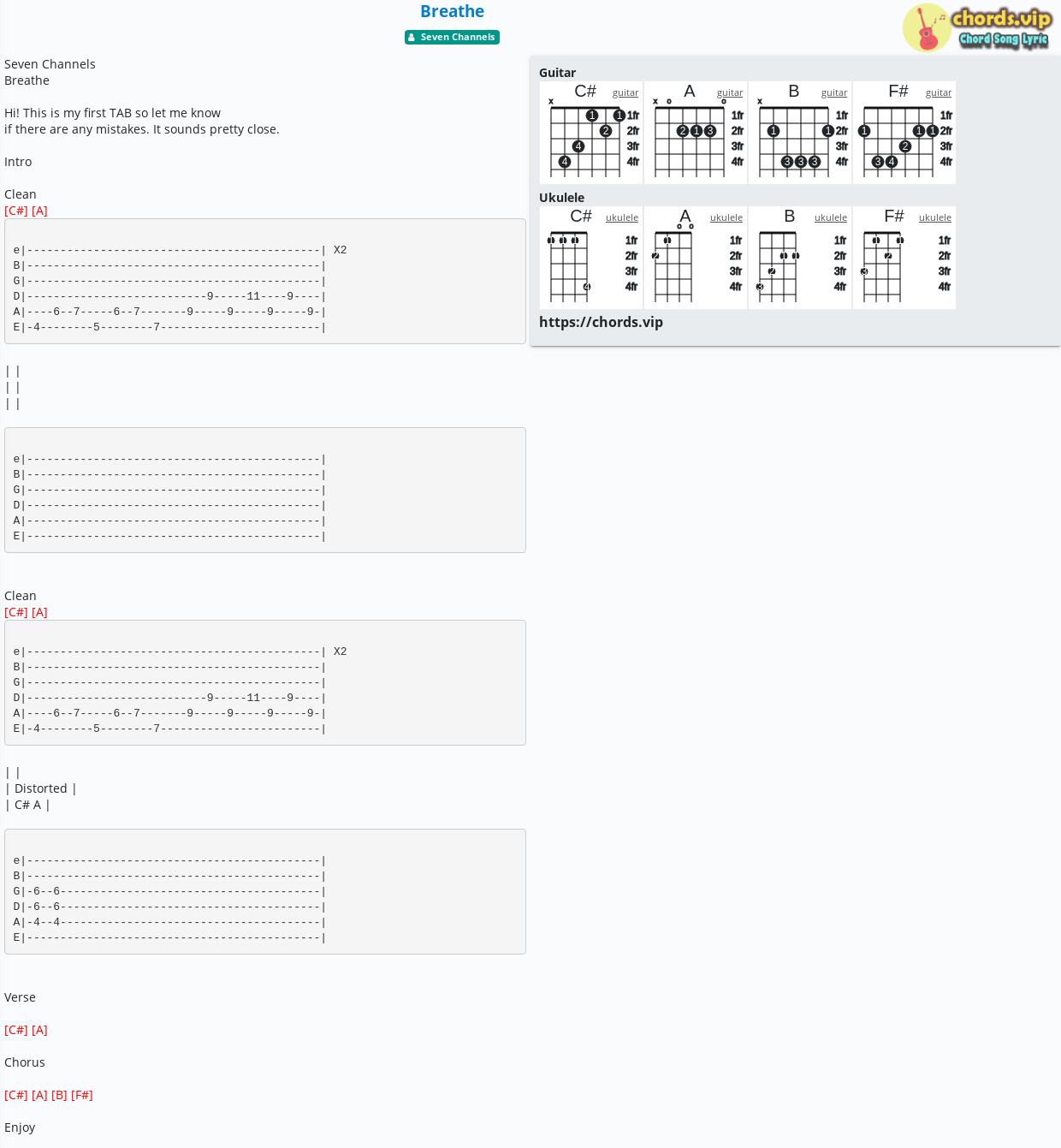 Chord Breathe Tab Song Lyric Sheet Guitar Ukulele Chordsvip 6084