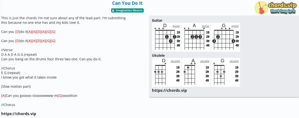 Chord Can You Do It Imagination Movers Tab Song Lyric Sheet Guitar Ukulele Chords Vip