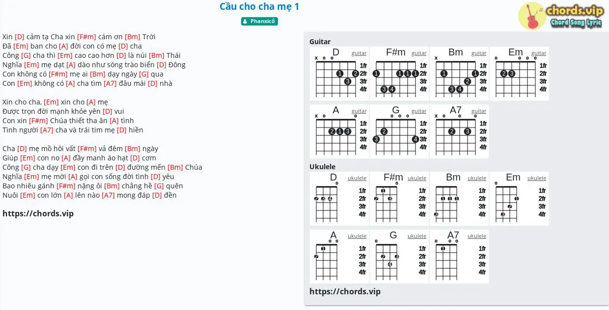 Chord C u cho cha m 1 tab song lyric sheet guitar ukulele