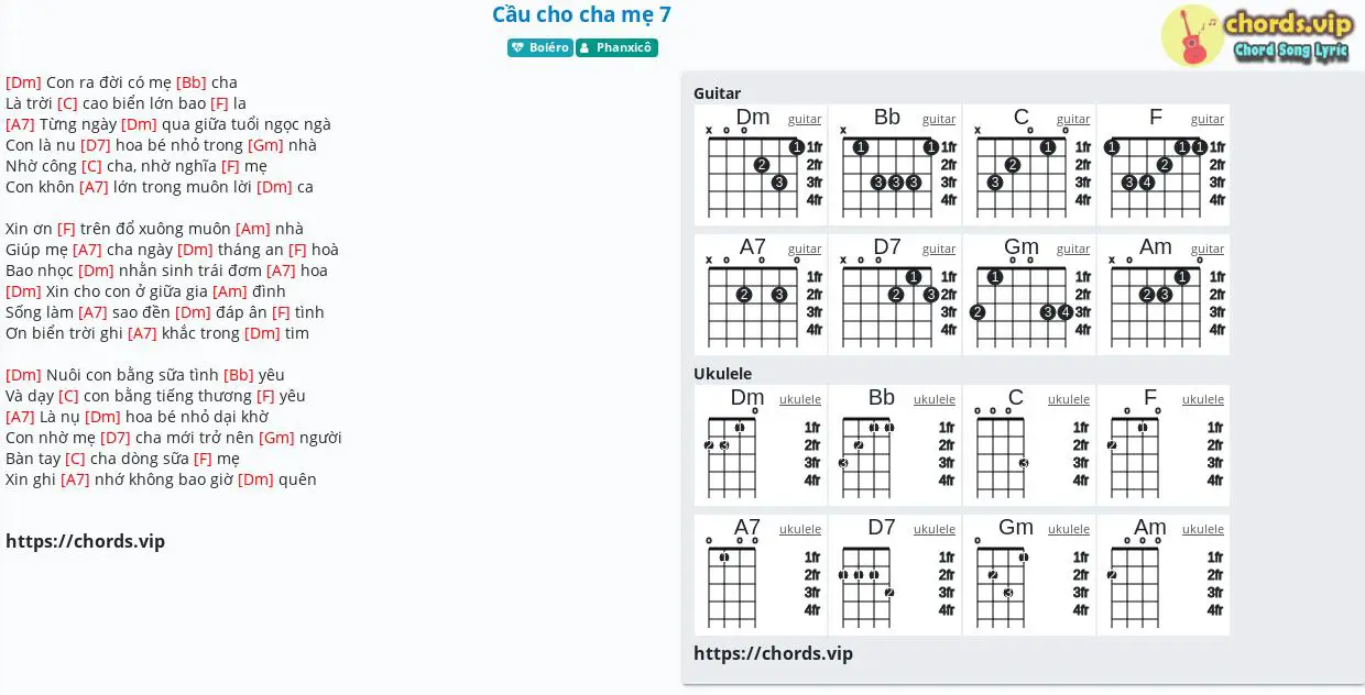 H p m C u cho cha m 7 c m m tab guitar ukulele l i b i