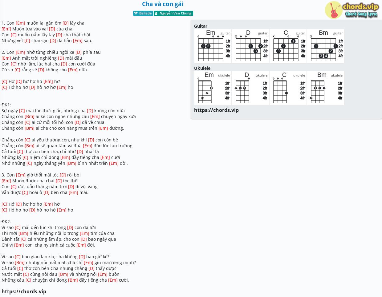 Chord Cha v con g i tab song lyric sheet guitar ukulele
