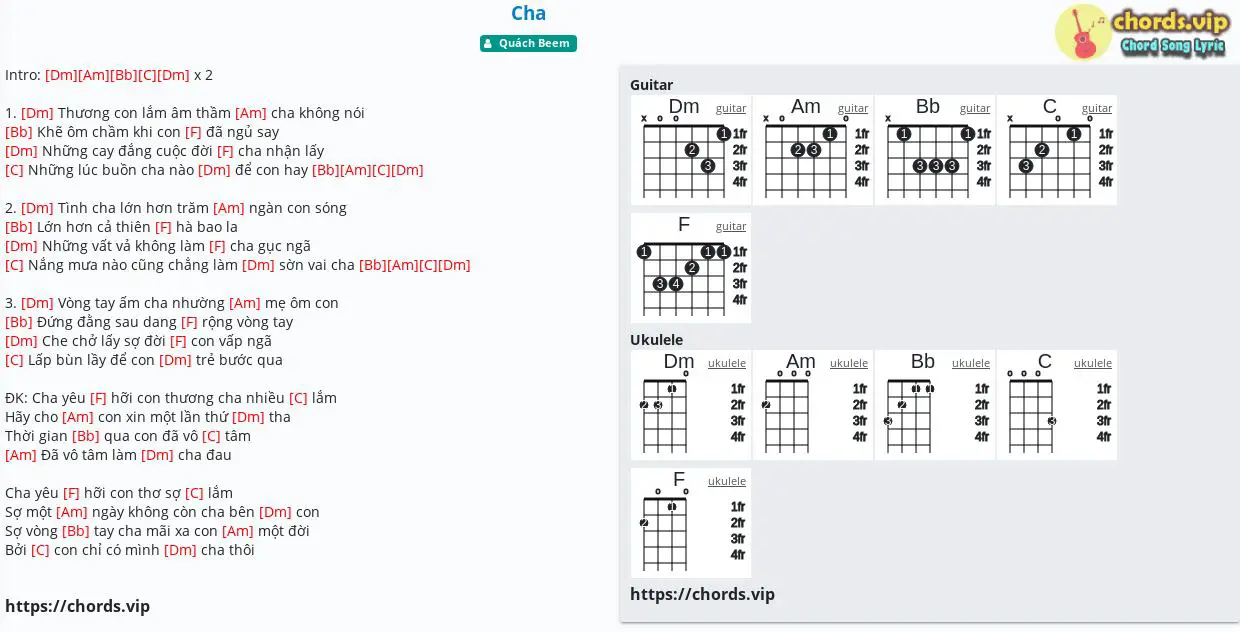 Chord Cha tab song lyric sheet guitar ukulele chords.vip