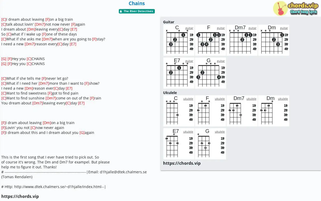 Chord Chains The River Detectives Tab Song Lyric Sheet Guitar Ukulele Chords Vip