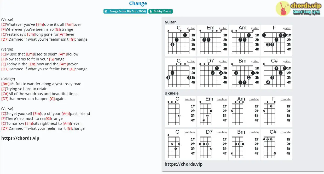 Chord: Change - tab, song lyric, sheet, guitar, ukulele | chords.vip