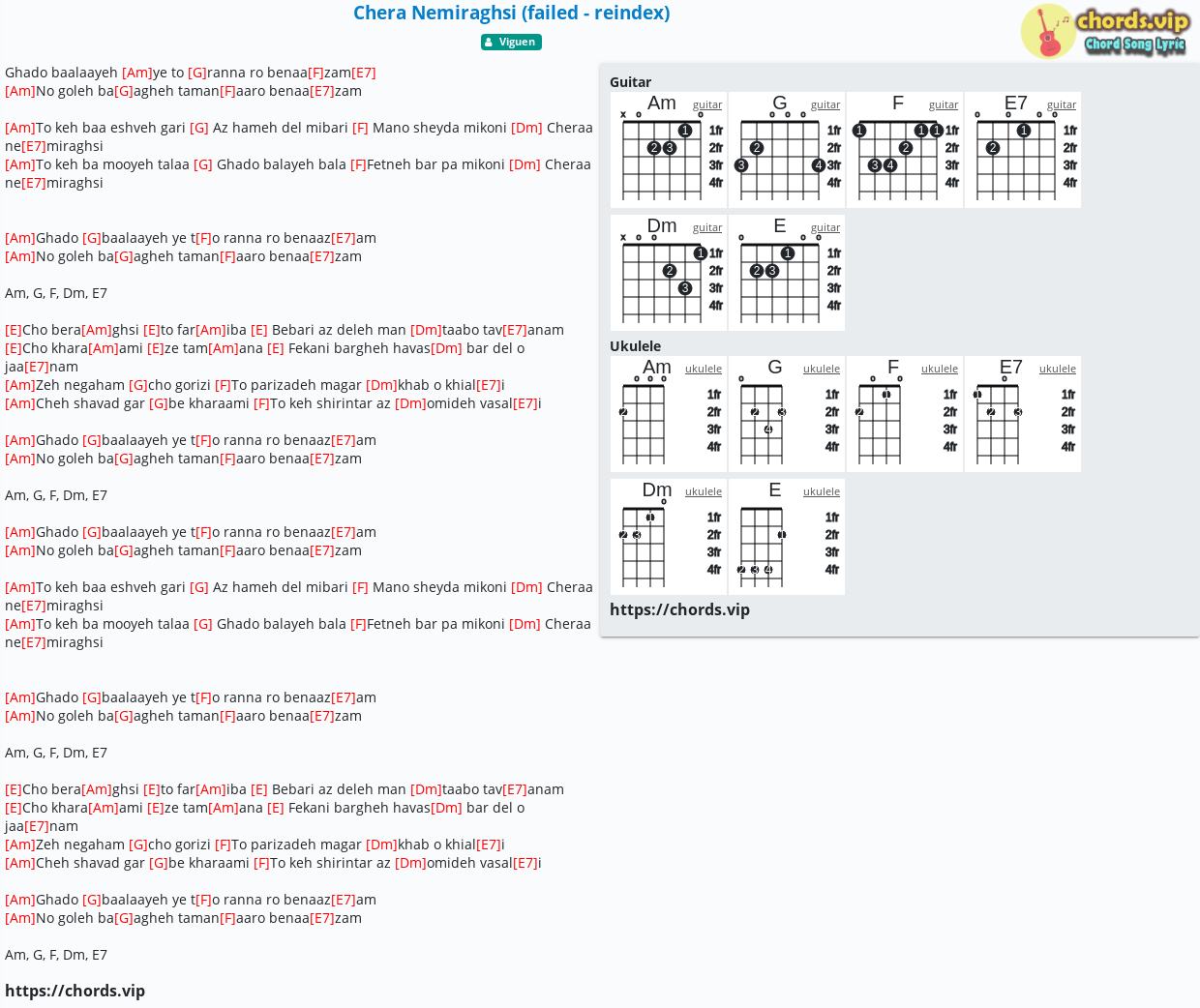 Chord Chera Nemiraghsi Failed Reindex Tab Song Lyric Sheet Guitar Ukulele Chordsvip 