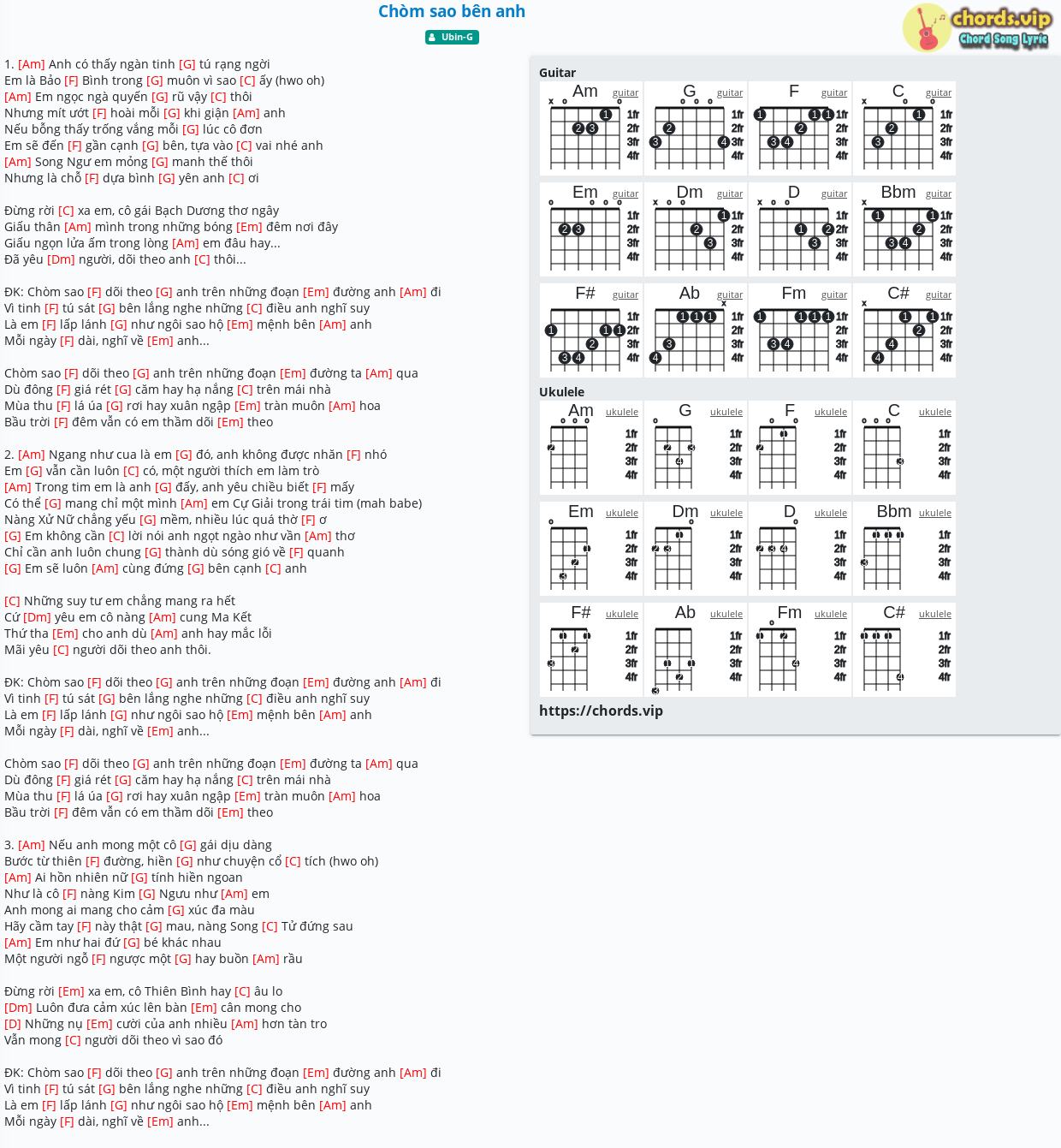 Chord: Chòm sao bên anh - Ubin-G - tab, song lyric, sheet, guitar, ukulele | chords.vip