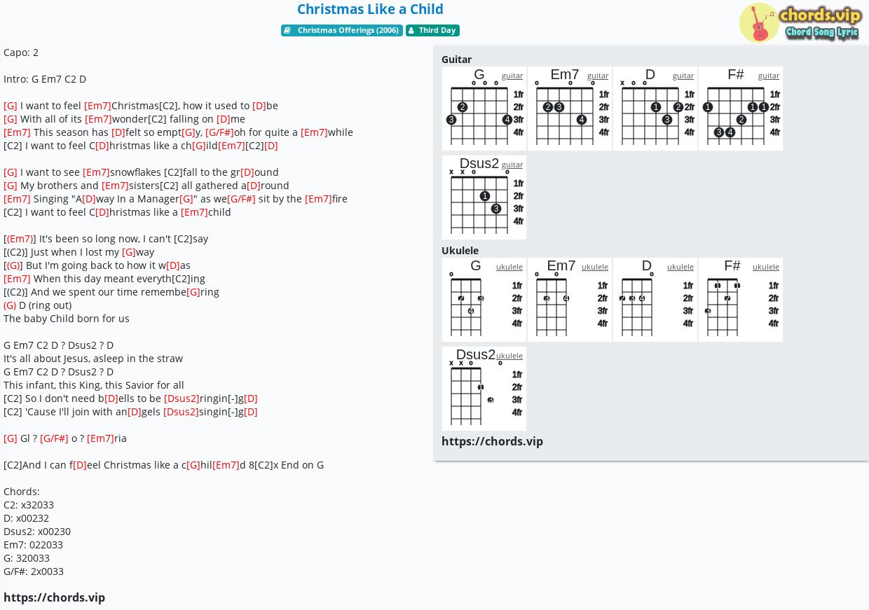 Chord Christmas Like A Child Third Day Tab Song Lyric Sheet Guitar Ukulele Chords Vip