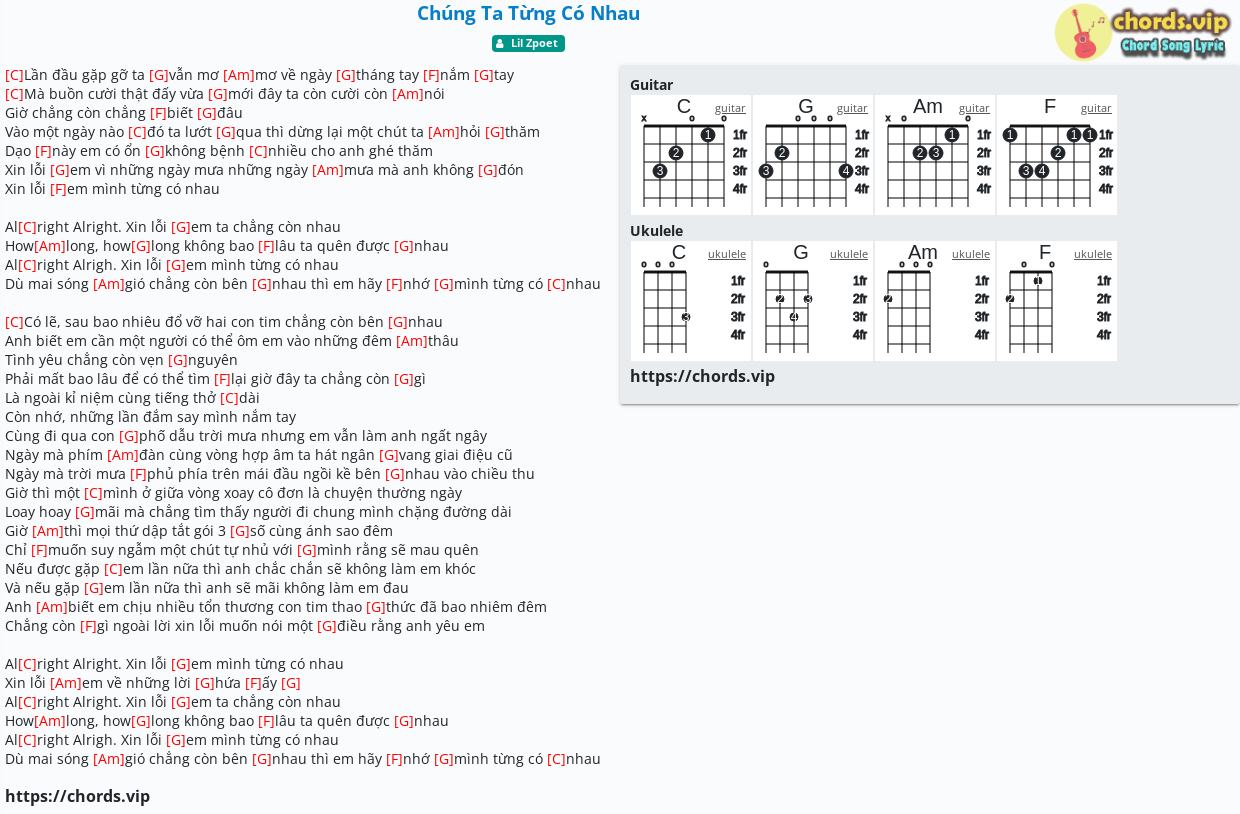 Chord Chúng Ta Từng Có Nhau Lil Zpoet Tab Song Lyric Sheet Guitar Ukulele Chordsvip 