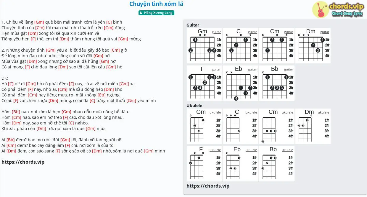 Chord Chuyện Tinh Xom La Hồng Xương Long Tab Song Lyric Sheet Guitar Ukulele Chords Vip