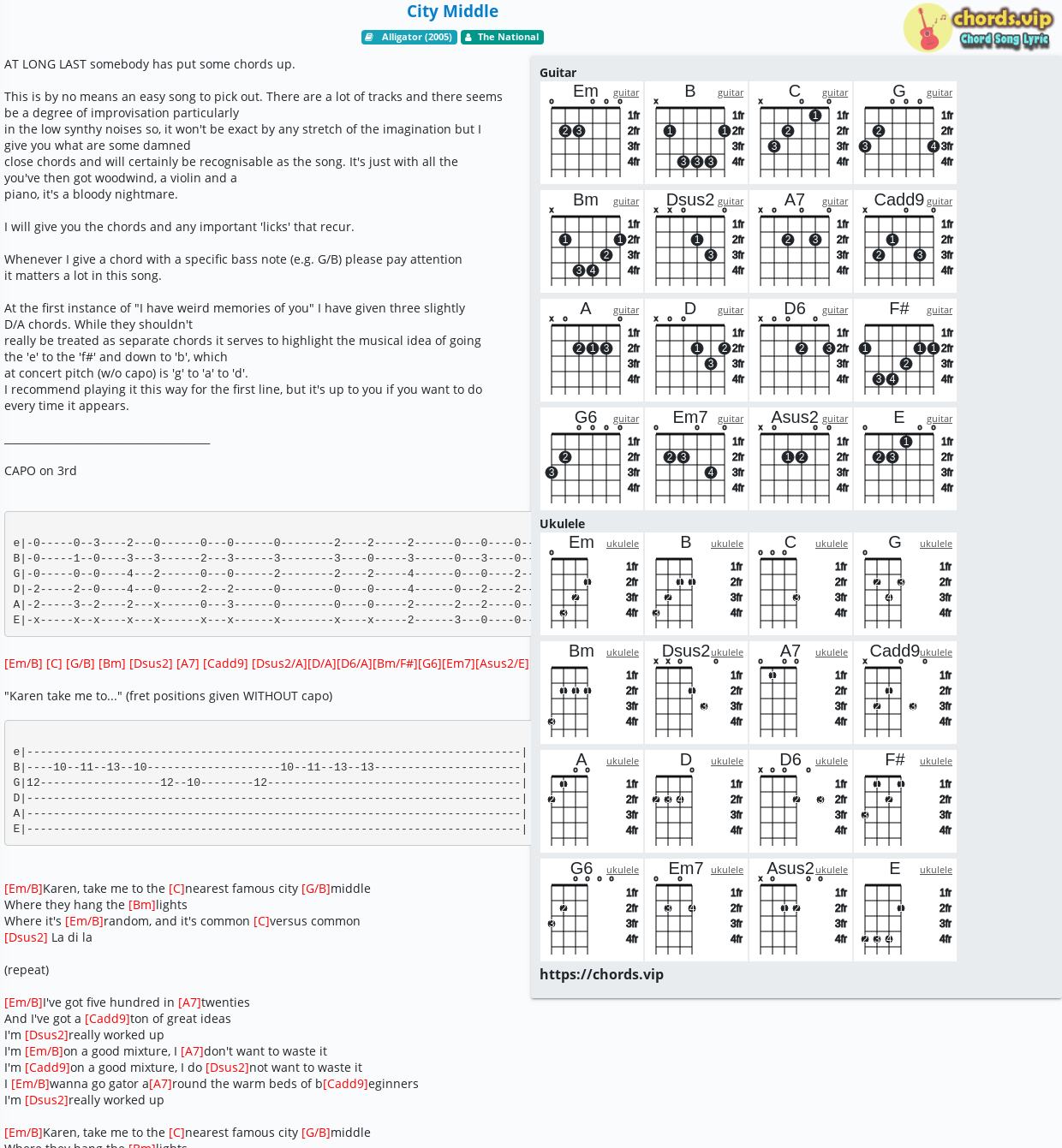 Chord City Middle The National Tab Song Lyric Sheet Guitar Ukulele Chords Vip