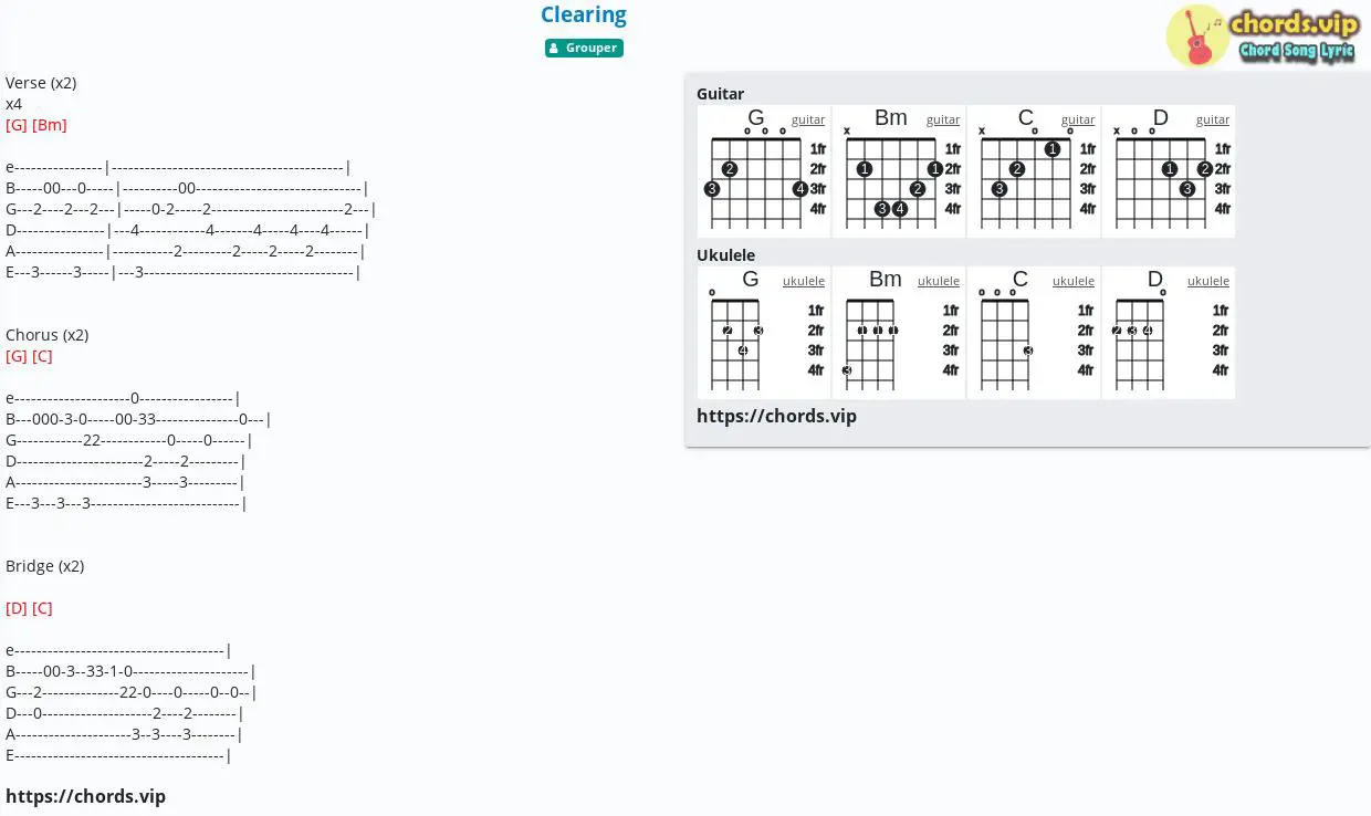 Chord: Clearing - Grouper - tab, song lyric, sheet, guitar, ukulele | chords .vip