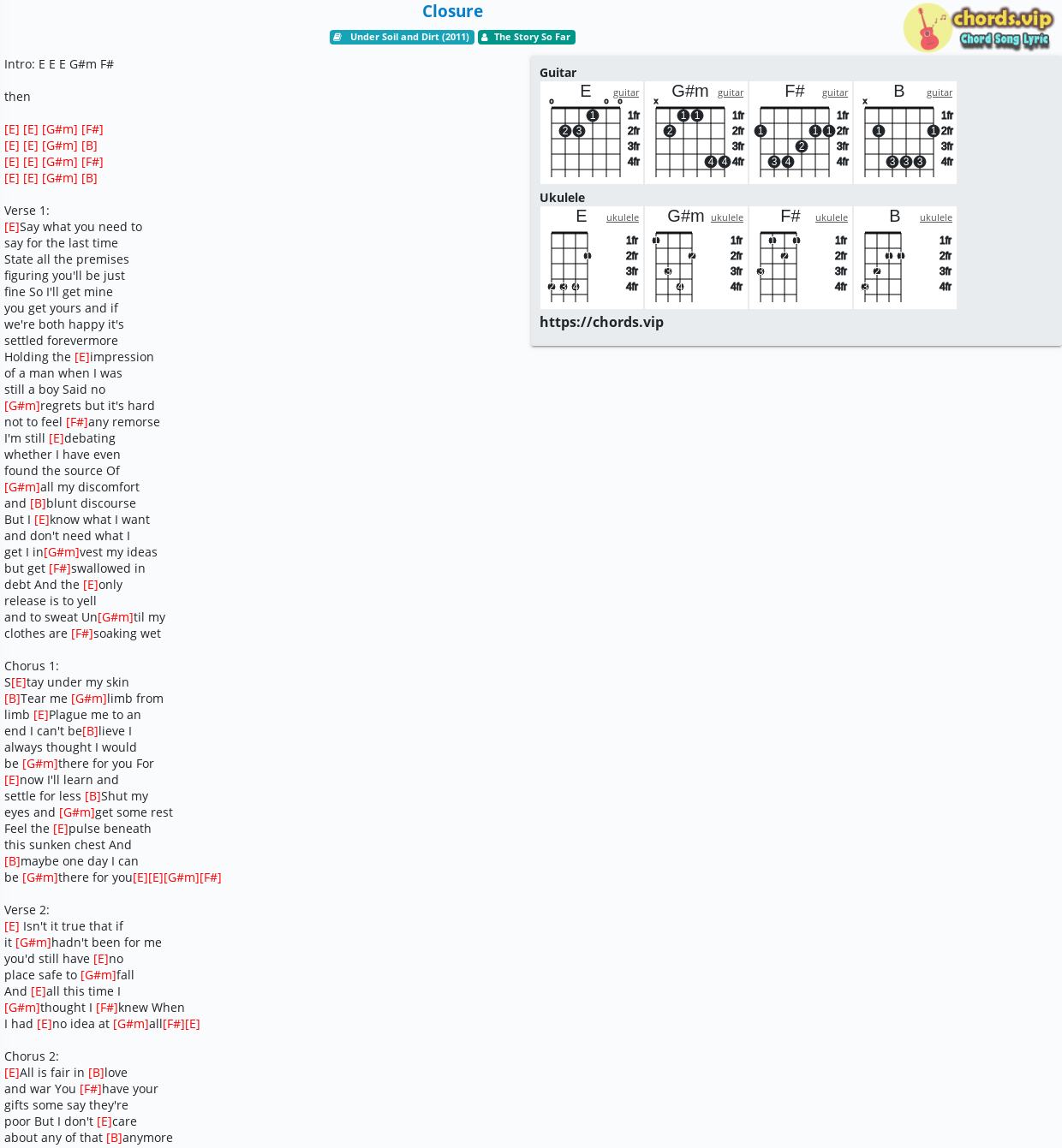 Chord Closure tab song lyric sheet guitar ukulele chords.vip