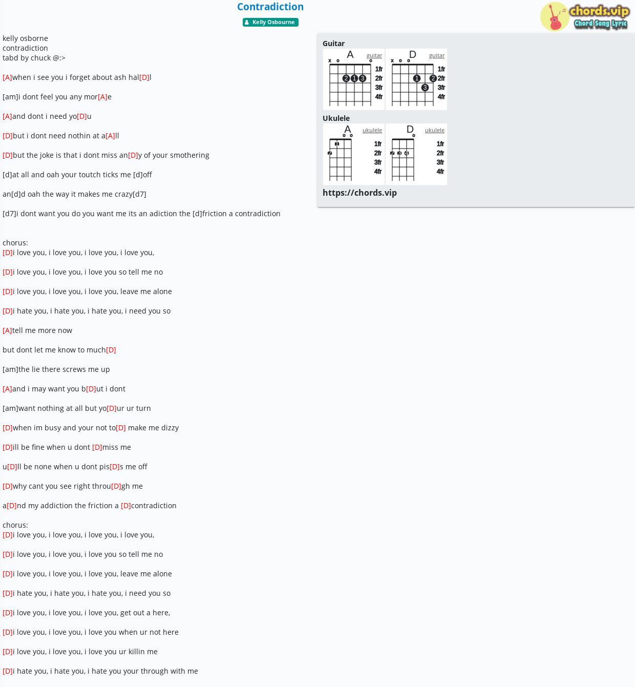 Chord Contradiction Kelly Osbourne Tab Song Lyric Sheet Guitar Ukulele Chords Vip