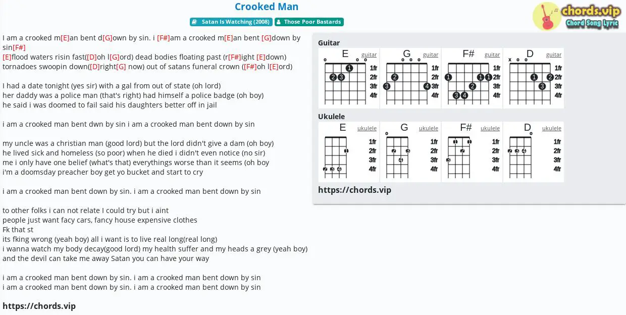 Chord Crooked Man Those Poor Bastards Tab Song Lyric Sheet Guitar Ukulele Chords Vip