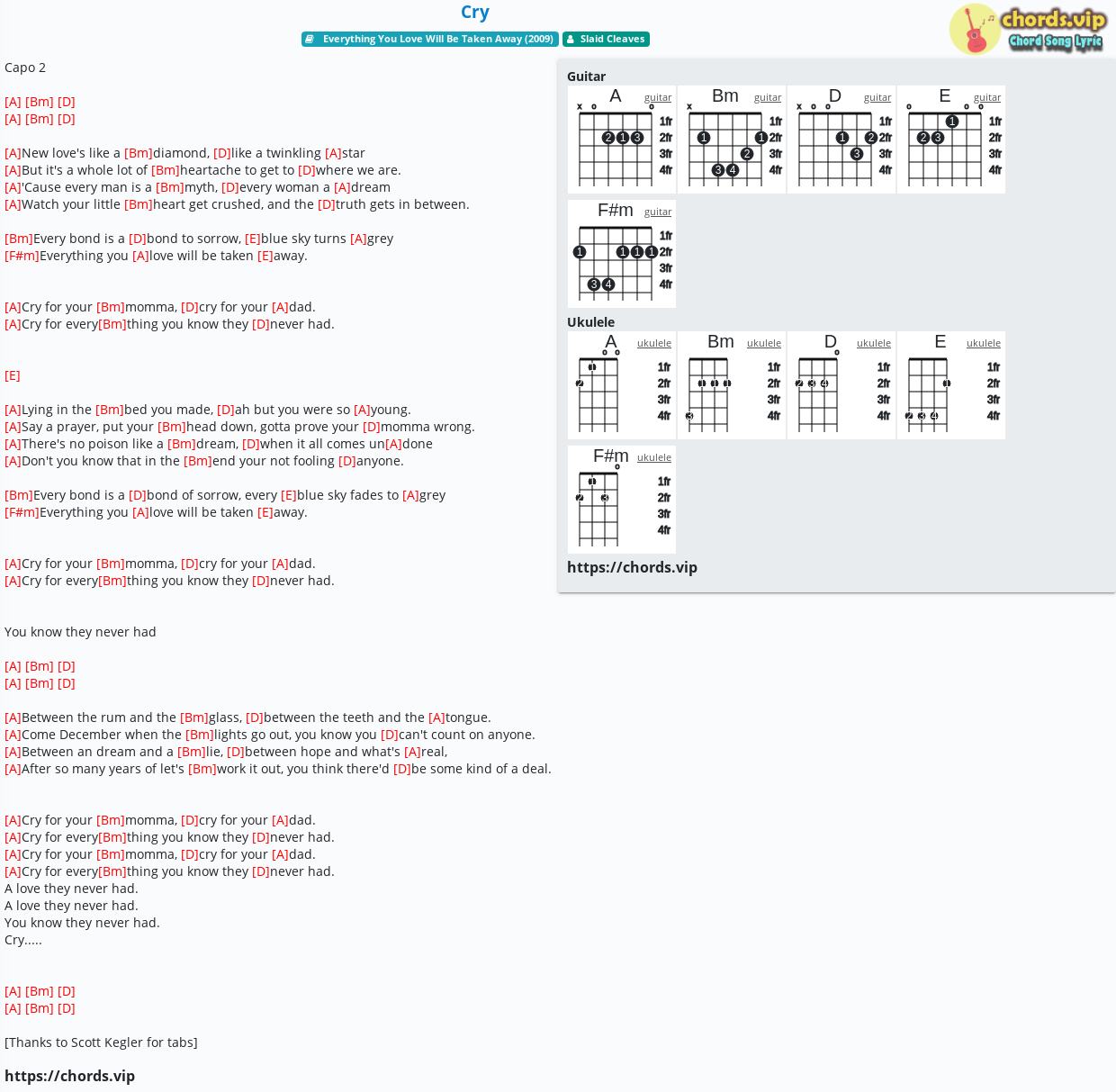 Chord Cry Tab Song Lyric Sheet Guitar Ukulele Chords Vip